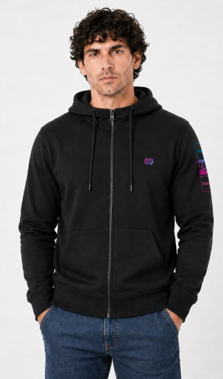 Sweatshirt Zippé/Capuche Noir - Entreprendre est un Marathon