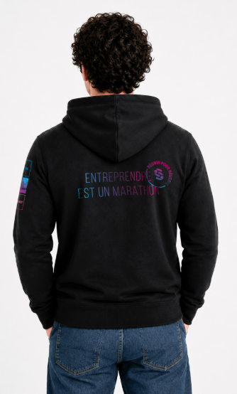 Sweatshirt Zippé/Capuche Noir - Entreprendre est un Marathon